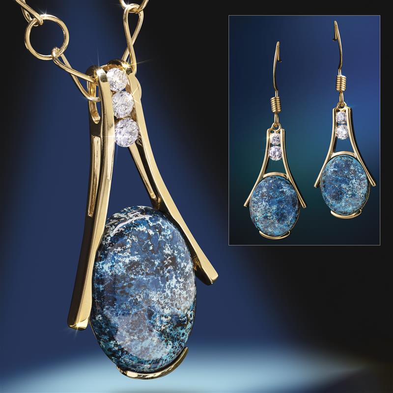 Cleopatra's Secret Chrysocolla Pendant, Chain and Earrings